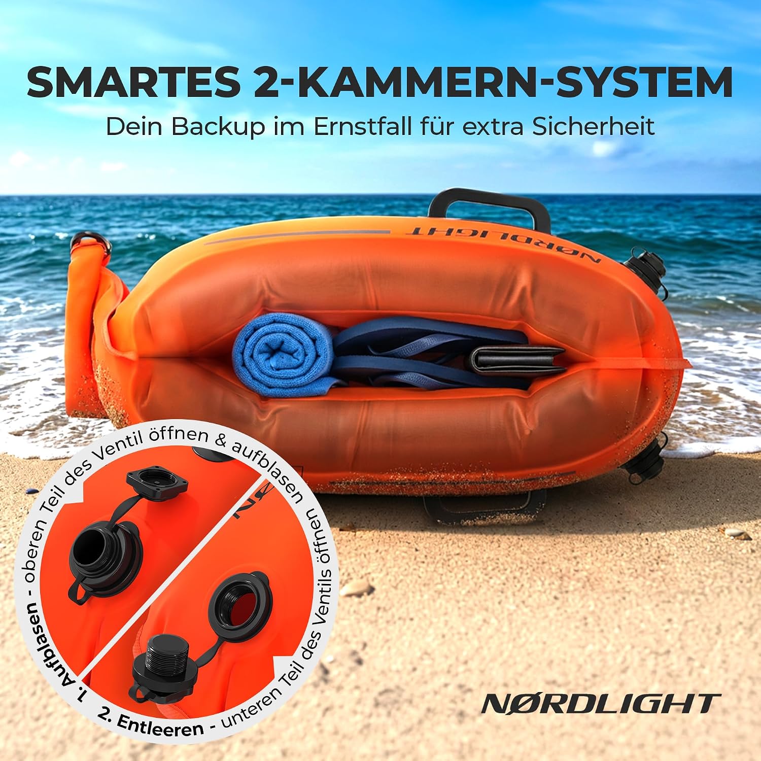 Detalle de Nordlight Schwimmboje – Dry Bag, Aufblasbare Sicherheitsboje für Erwachsene