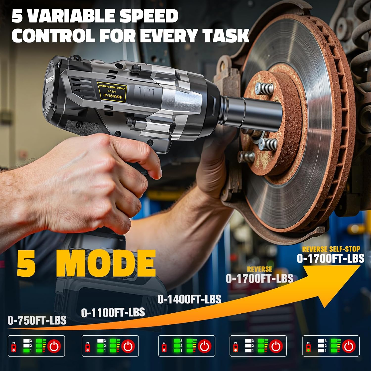 Detalle 2 de Cordless Impact Wrench Compatible with DeWalt 20V 1700FT-LBS