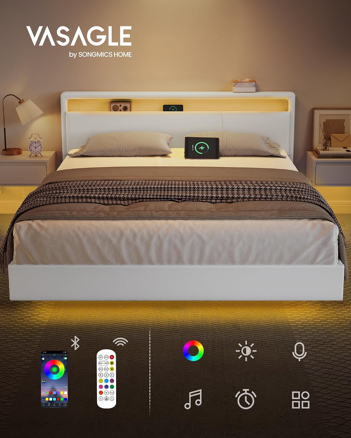 Thumbnail 2 de VASAGLE KACY RMB864W01 – rama łóżka 140 × 200 cm z LED i stacją ładującą