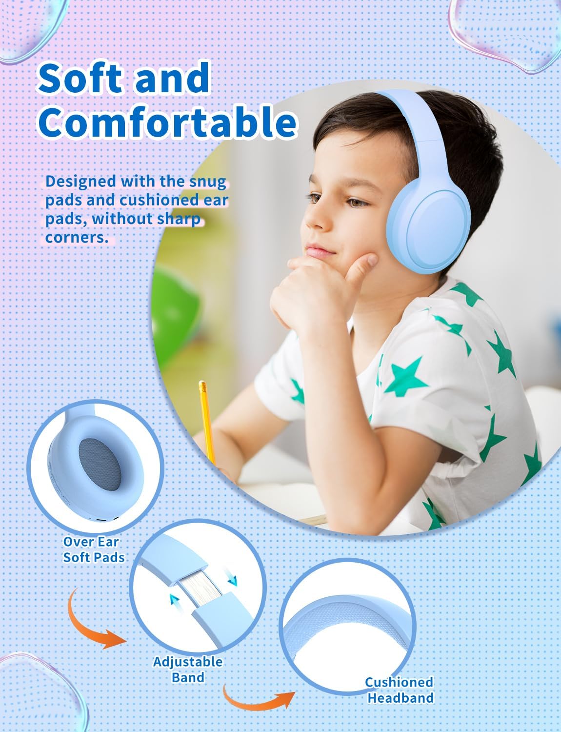 Thumbnail 2 de Xunpuls Bluetooth-Kopfhörer für Kinder – faltbar, kabellos, 2-in-1 mit Kabeloption