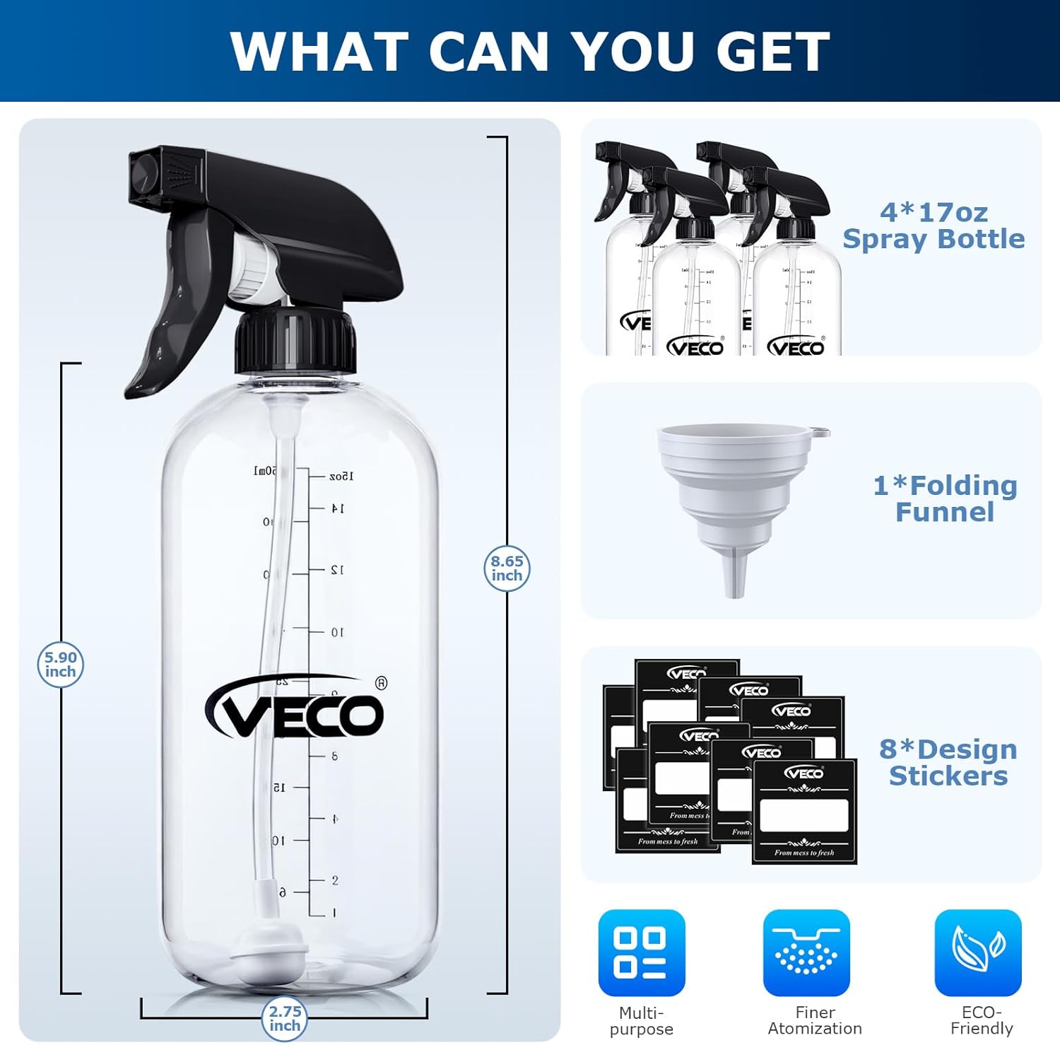 Detalle 2 de Veco 500mL Graduated Spray Bottles 4-Pack