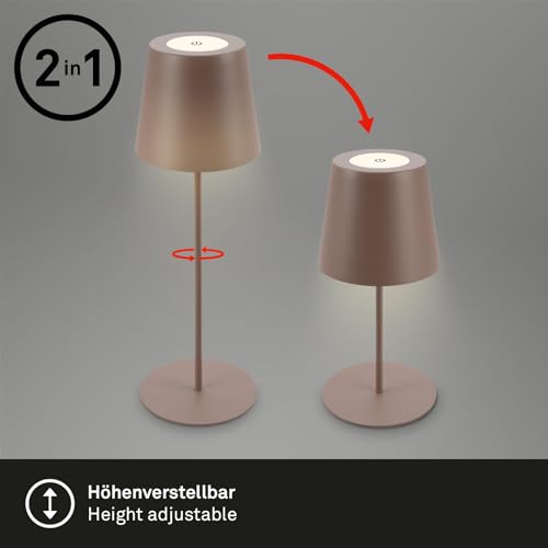 Detalle de Briloner Lampada da tavolo LED wireless con touch, regolabile in altezza, 2,5W 200 lm, ricaricabile – sabbia umbаra