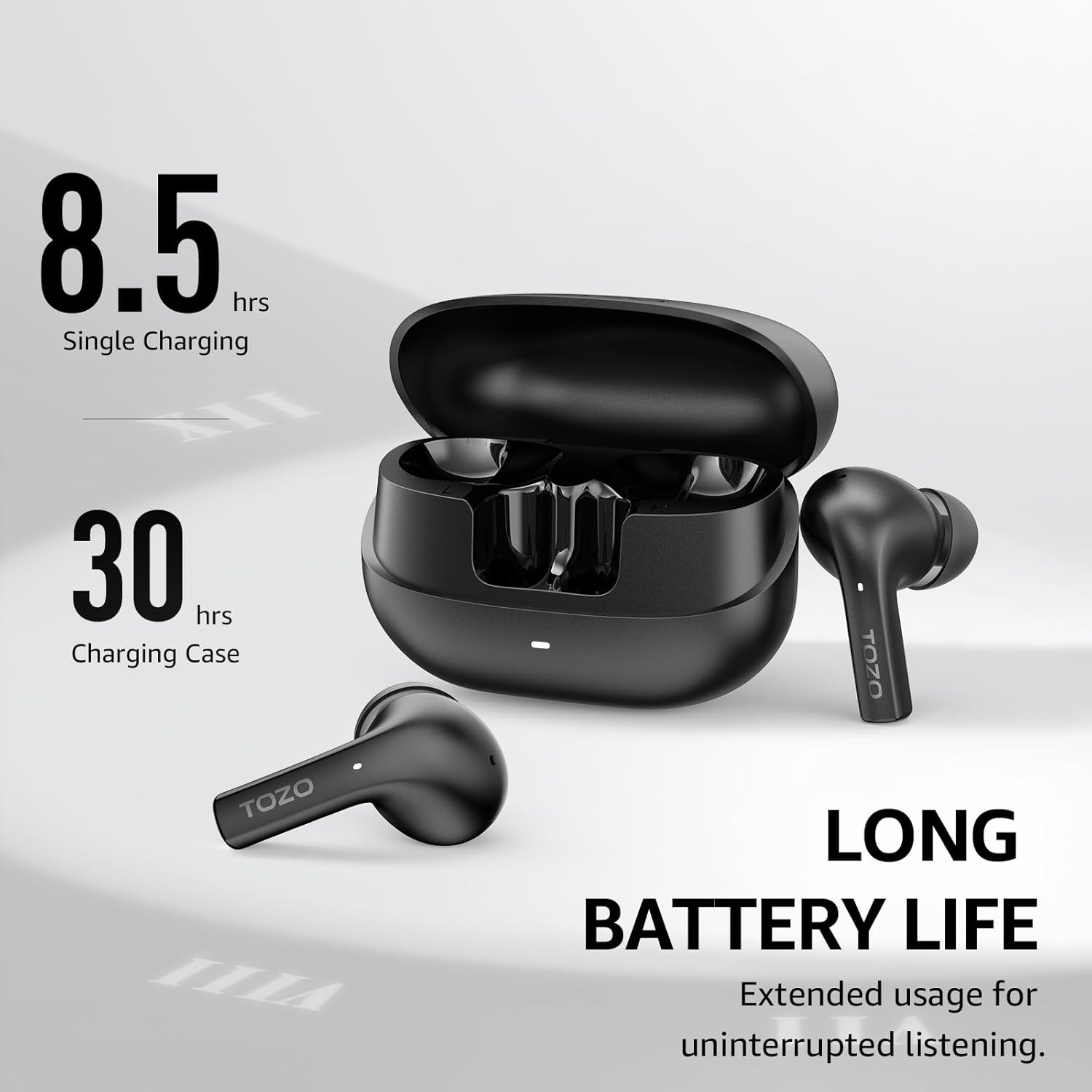 Detalle de TOZO E2: cuffie Bluetooth 5.3 con driver da 10 mm, 32 EQ e autonomia fino a 30 ore