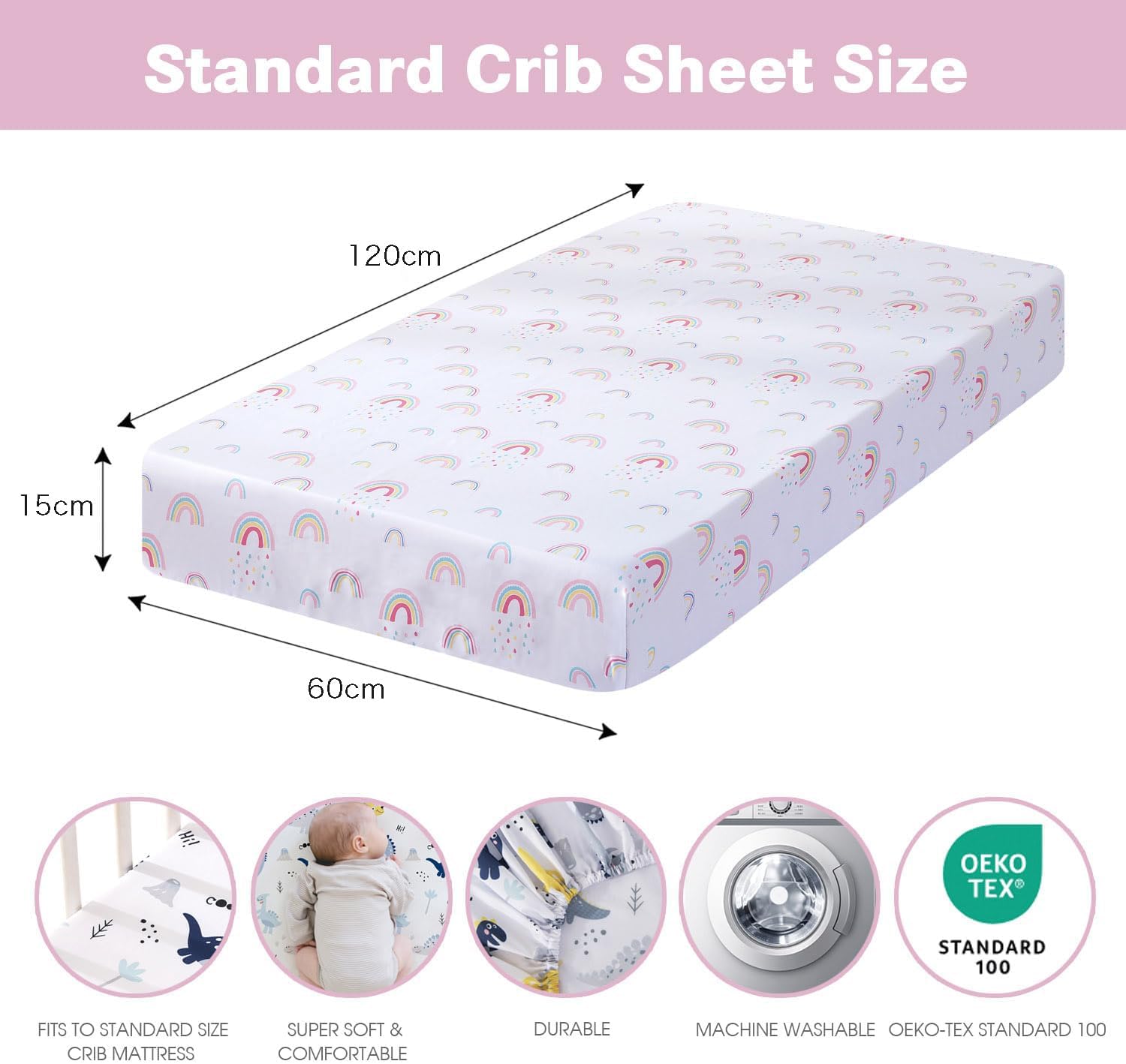 Detalle de Little Grape Land 3-Pack Baby Cot Bed Fitted Sheets (120 x 60 cm) – OEKO-TEX 100 certified microfibre, ultra-soft & breathable
