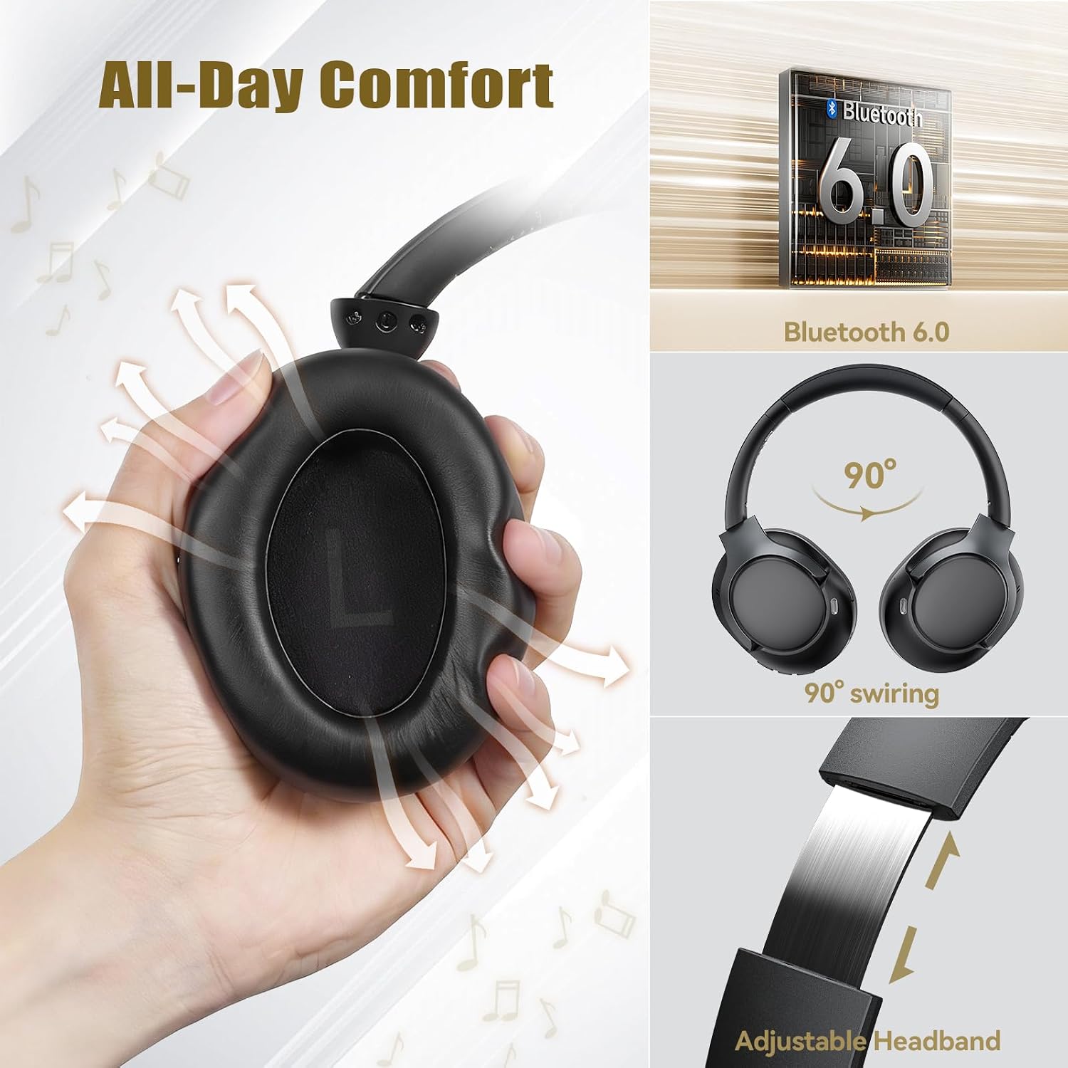Thumbnail 5 de TECKNET Active Noise Cancelling Headphones with Bluetooth 6.0, 70H Playtime, 6 EQ Modes, and 3.5mm Cable