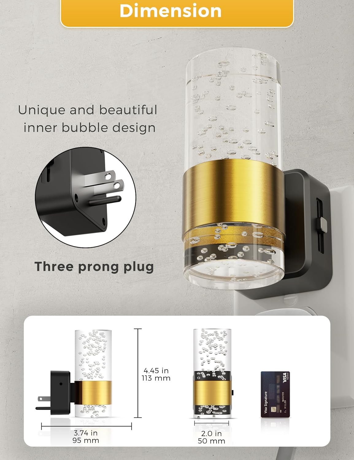 Detalle de L LOHAS LED A-GY-19702-US-2 Dimmable Plug-In Night Light, 2-Pack, 3000K