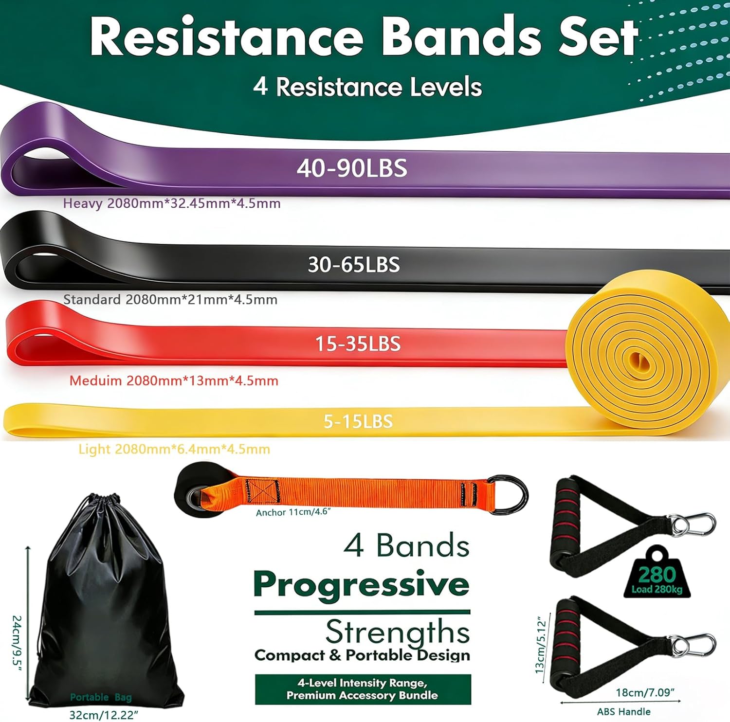 Detalle 2 de Resistance Bands Set with Door Anchor and Pro Handles – 4.5mm Heavy Duty TPE Bands for Home Gym