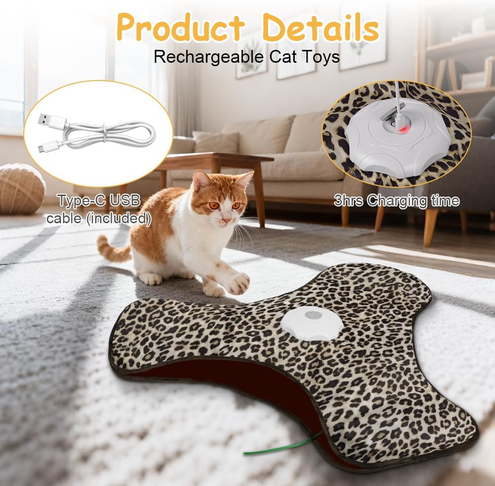 Detalle de AUYAO Jouet Interactif pour Chat – Chasse à plume et souris qui couine, rechargeable