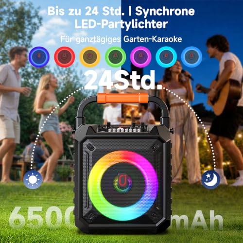 Detalle de JYX Karaoke Maschine mit 2 kabellosen Mikrofonen – Bluetooth 5.3, 80W, 6,5-Zoll Bass, bis zu 12 Std. Akku