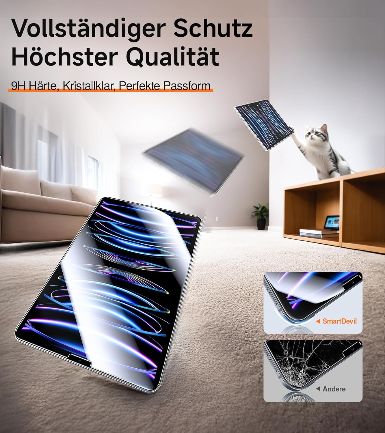 Thumbnail 4 de SMARTDEVIL 2er Schutzfolie aus gehärtetem Glas für iPad Air 5./4. Gen. 10,9" & iPad Pro 11" – Kratzfest, blasenfrei, ultrascharf