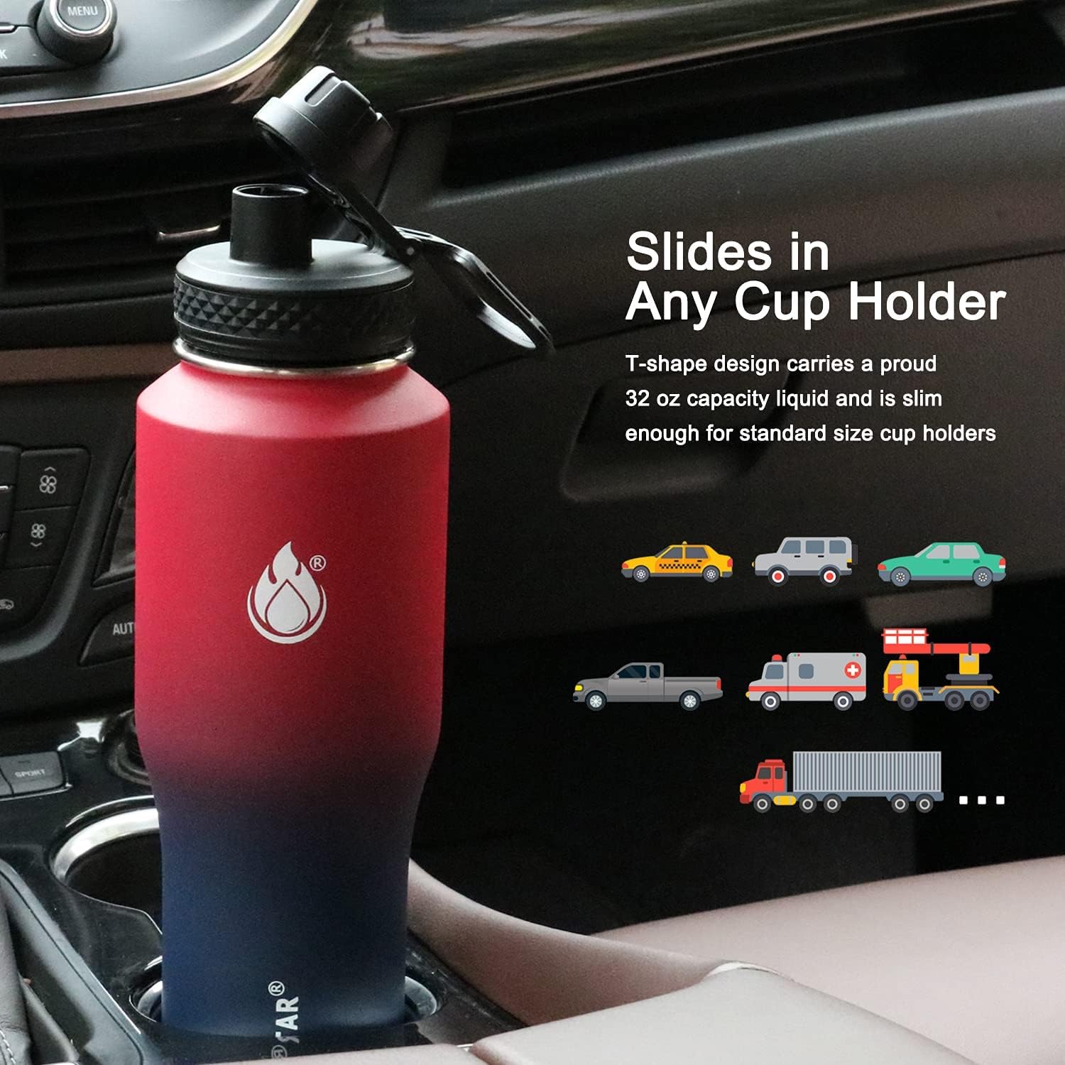 Thumbnail 1 de SENDESTAR 32oz Wide Mouth Insulated Stainless Steel Water Bottle (Fits Cup Holders) with 2 BPA-Free Lids