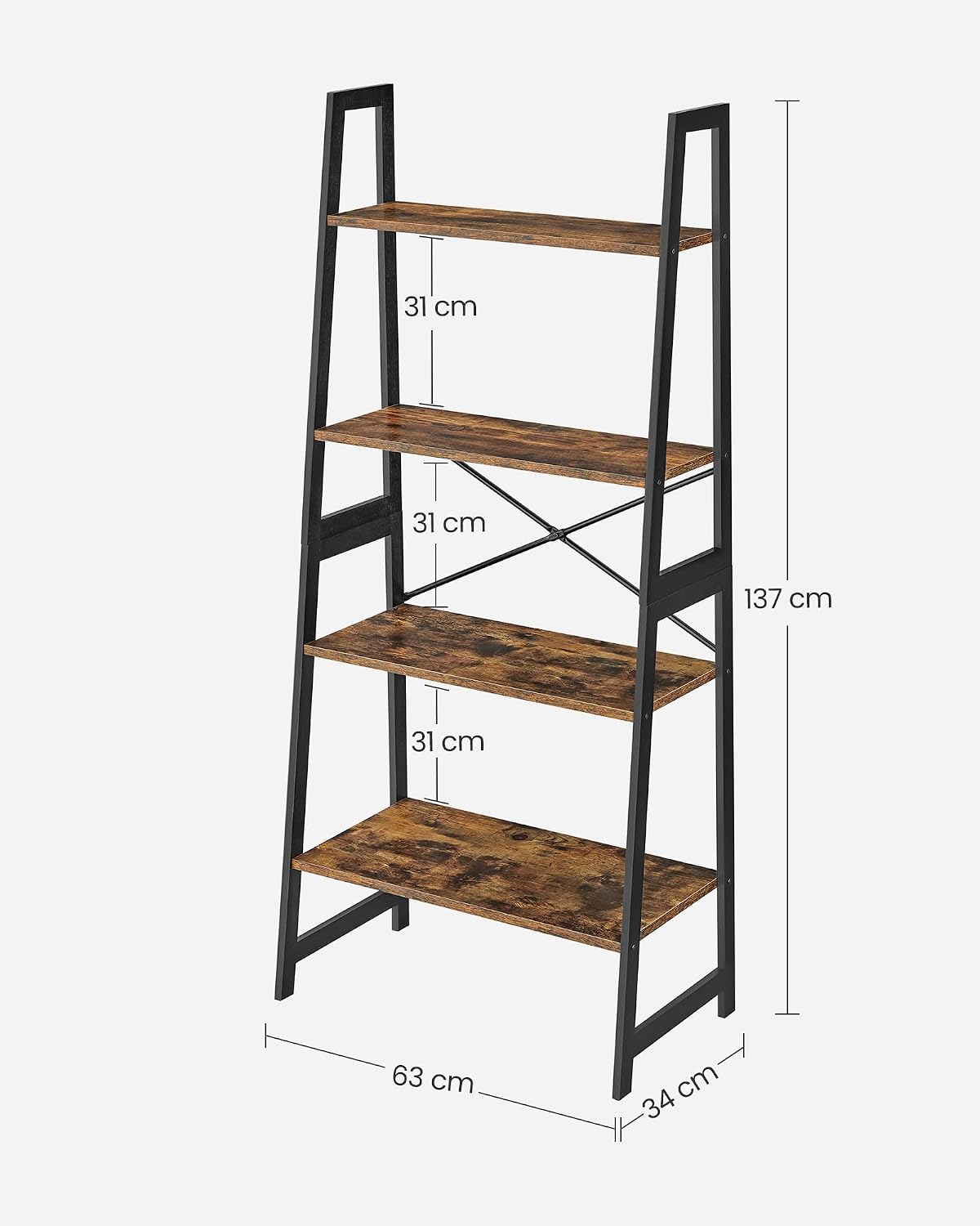 Thumbnail 2 de VASAGLE BCB020B01V1 4-Tier Ladder Shelf in Bamboo and MDF, Brown-Black
