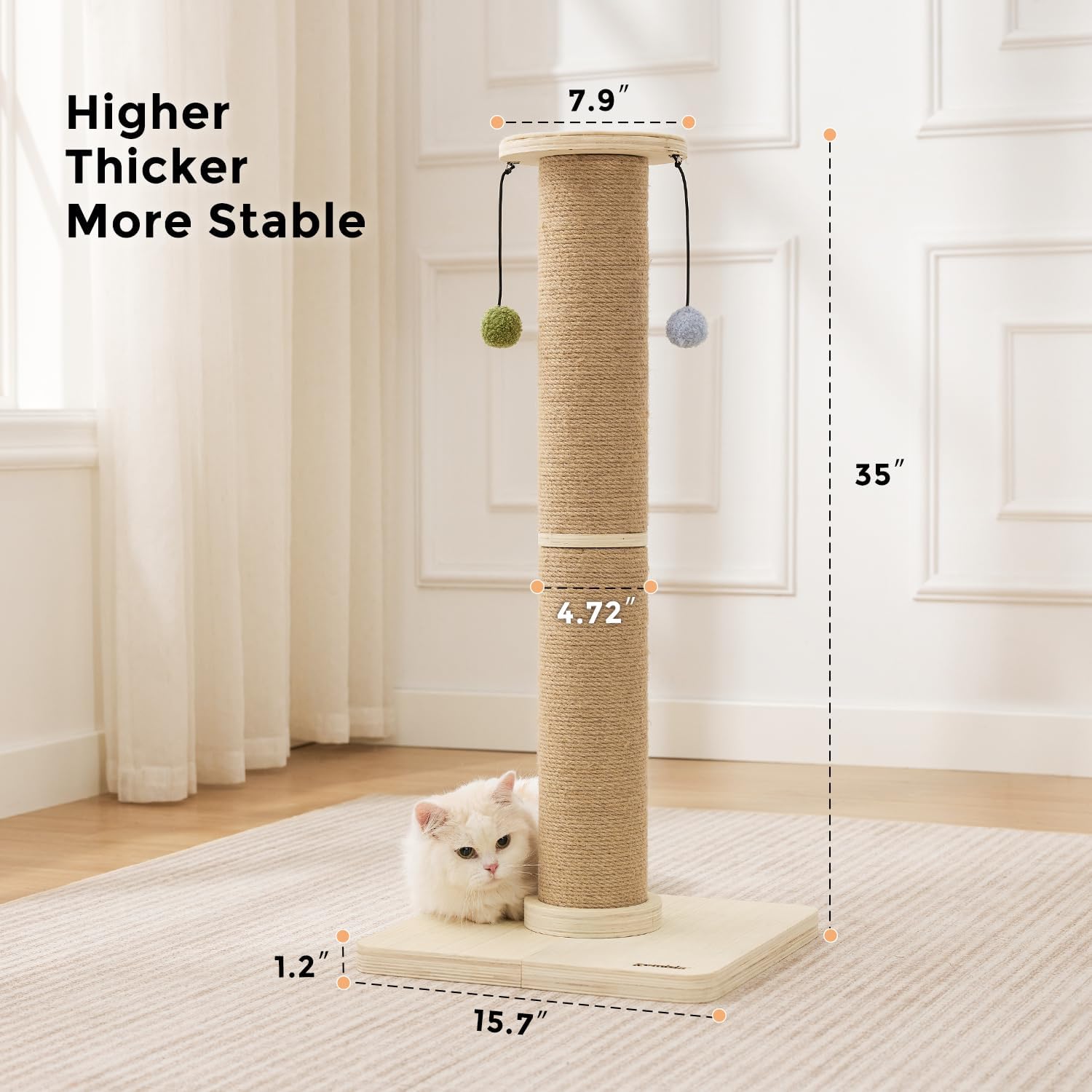 Detalle 2 de ZOMISIA USC0301 35-Inch Cat Scratching Post with Sisal and Wooden Base