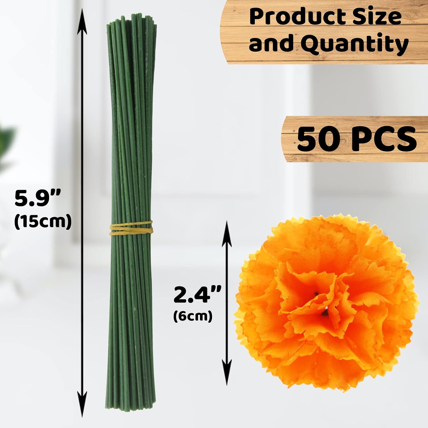 Detalle 2 de Hananona MA-50 Artificial Marigold Flowers, 50 Orange Heads with Stems