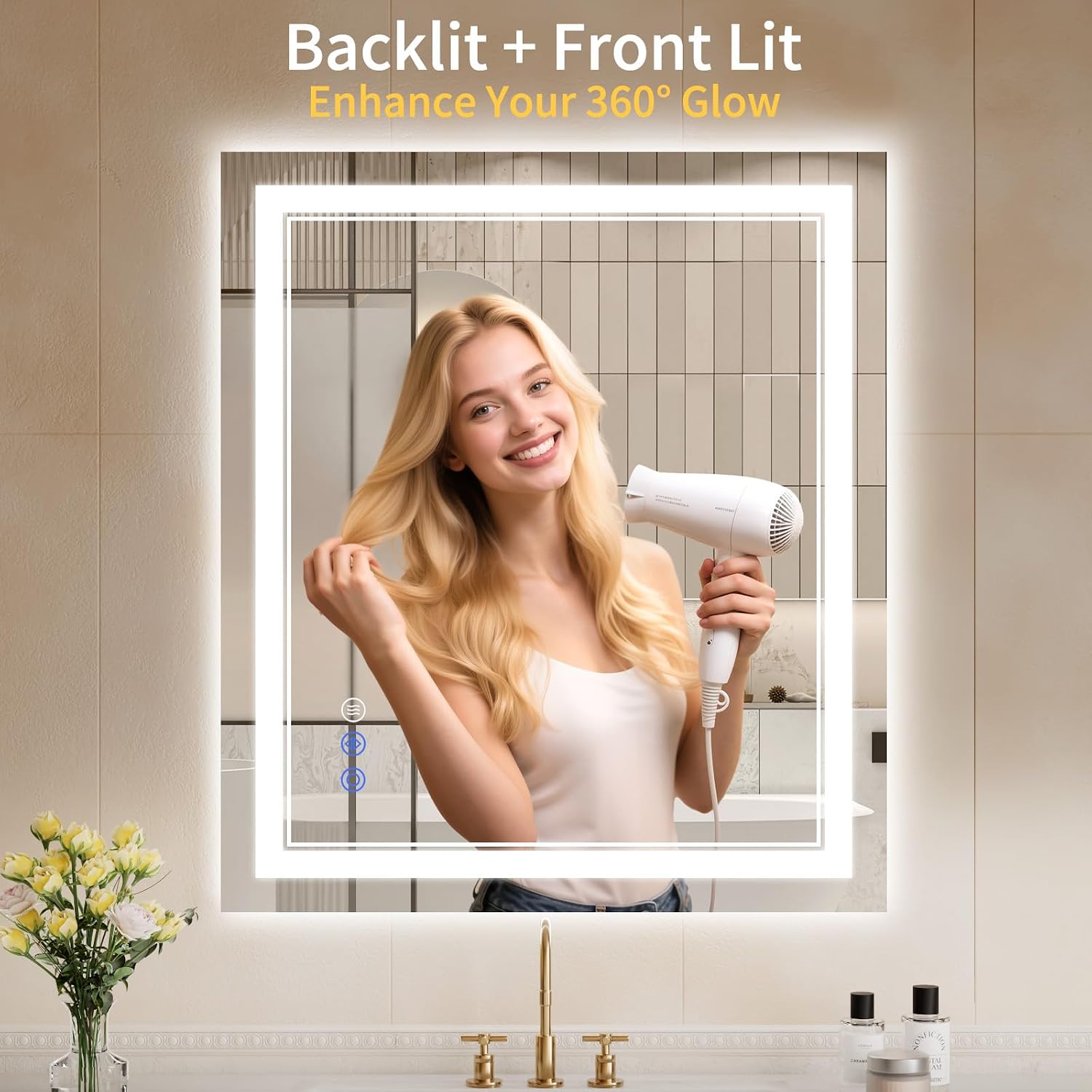 Detalle 2 de WISSMIELS 28x32 LED Backlit Front-Lit Vanity Mirror with Anti-Fog