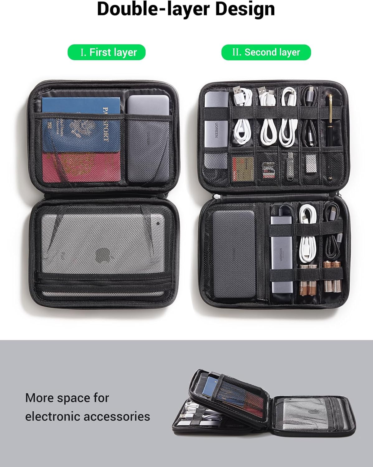 Detalle de UGREEN M Travel Electronics Organiser with Double-Layer Storage