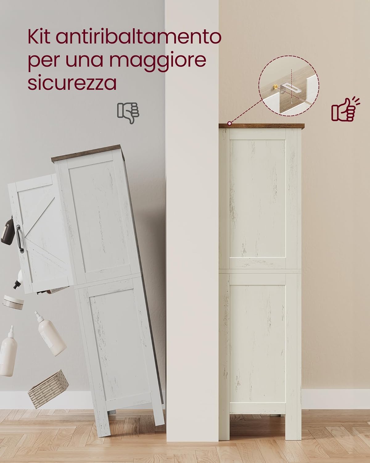 Thumbnail 5 de VASAGLE Collezione LIRY BBK773W01 mobile da bagno/credenza farmhouse con ante e ripiani regolabili