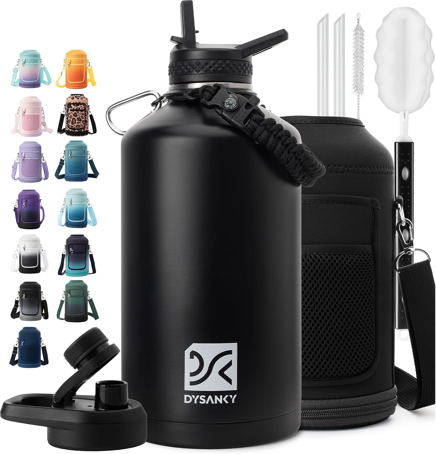 Detalle de DYSANKY 1-Gallon Insulated Water Bottle, 128 oz, with Straw and Carrier