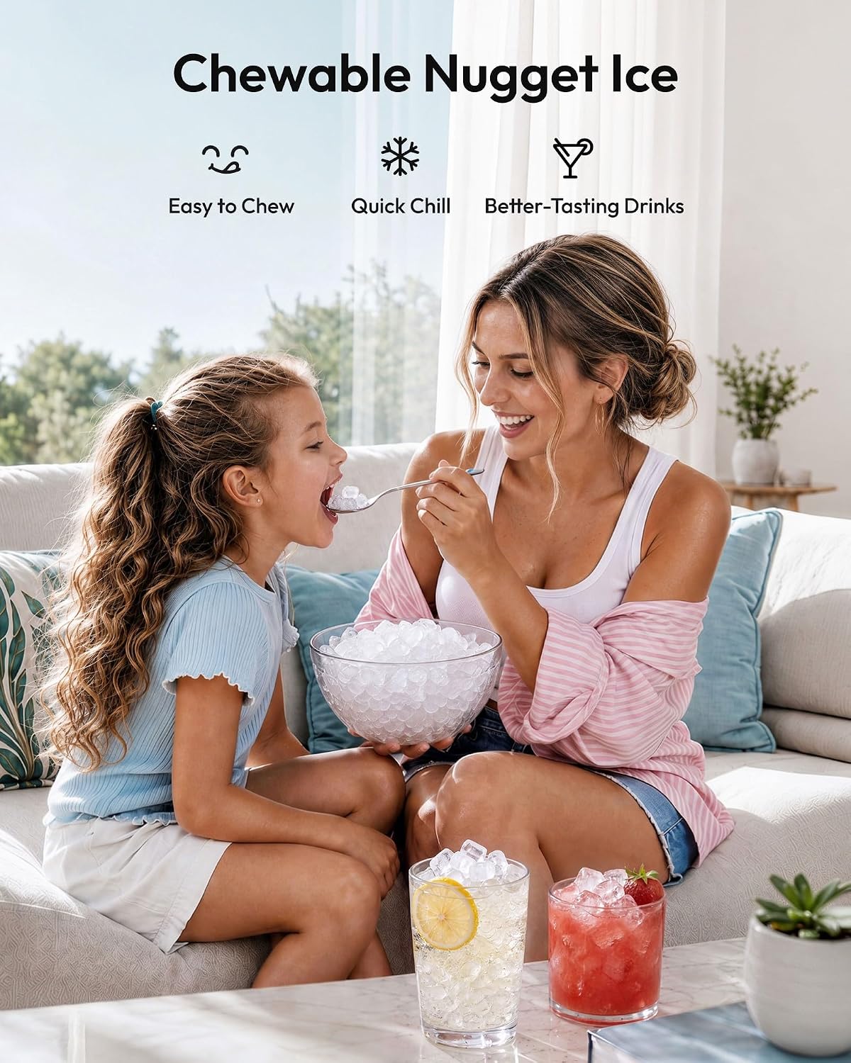 Detalle 2 de EUHOMY CIM007-0814 Nugget Ice Maker, 70 lb/day, Dual Baskets & 24-Hour Timer