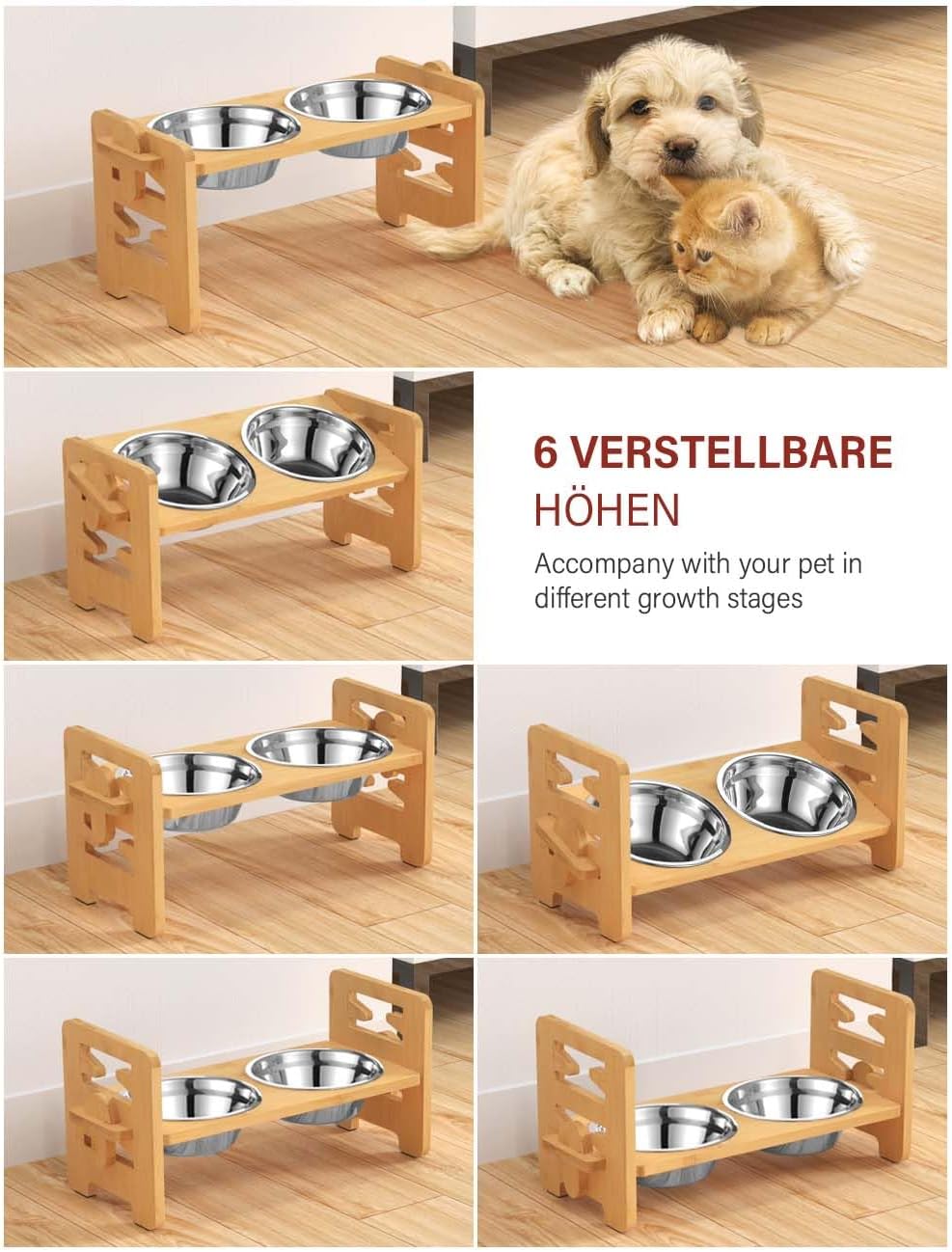 Detalle 1 de Vantic Hundenapf erhöht mit Ständer – Futterstation 2 Edelstahlnäpfe