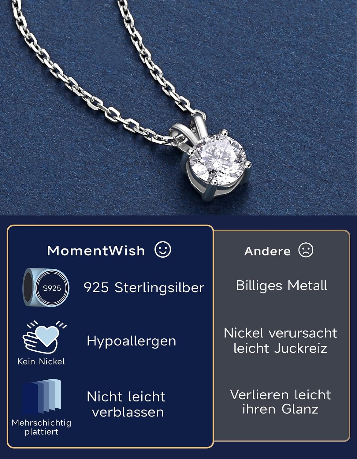 Thumbnail 2 de MomentWish Moissanite Halskette 1 Karat Solitär
