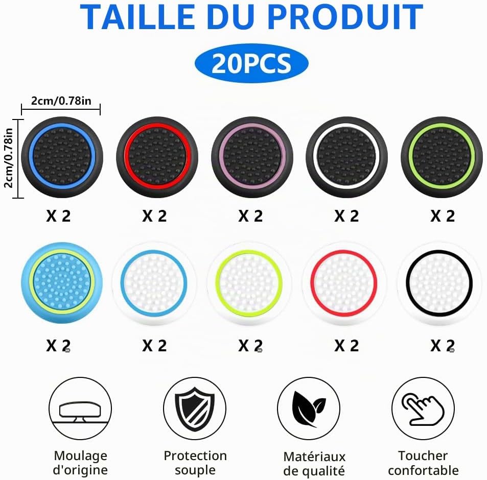 Detalle 2 de AYESY joystickdoppen voor PS5, PS4 en Xbox, 20 donkere siliconen doppen