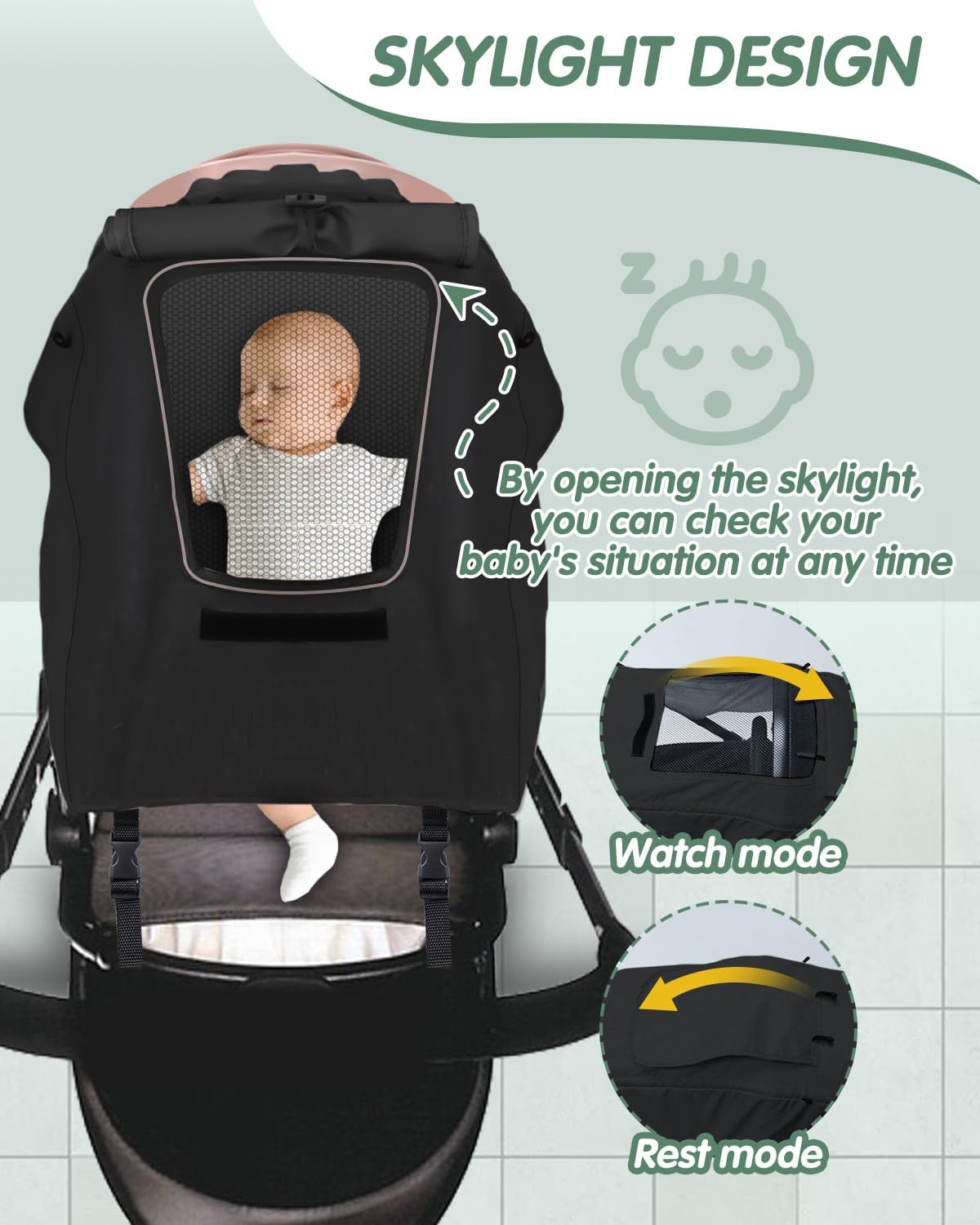 Thumbnail 1 de MOXTOYU Universal Pram Sunshade Cover with Breathable Viewing Window (Black)
