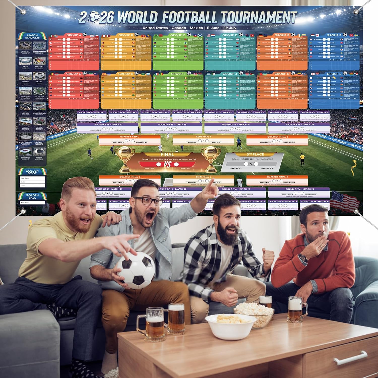 Thumbnail 5 de AhfuLife Large Fabric World Cup Wall Chart 2026 – 180 x 110 cm Backdrop Banner
