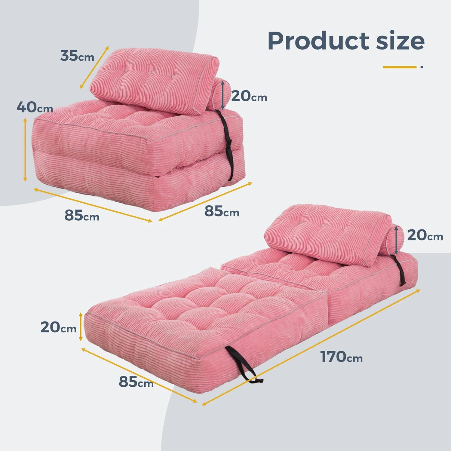 Detalle de MAXYOYO Folding Sofa Bed – Convertible Sleeper Chair Bed in Pink