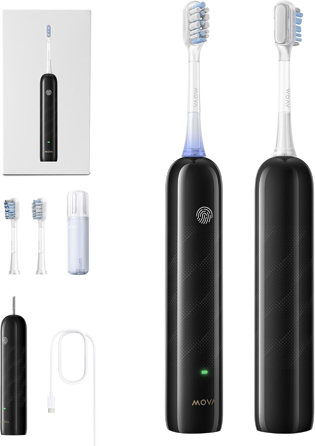 Detalle de Mova Fresh SweepDrive™ – Elektrische Zahnbürste, Schwarz, Typ-C Laden, 3-in-1 Bürstenkopf
