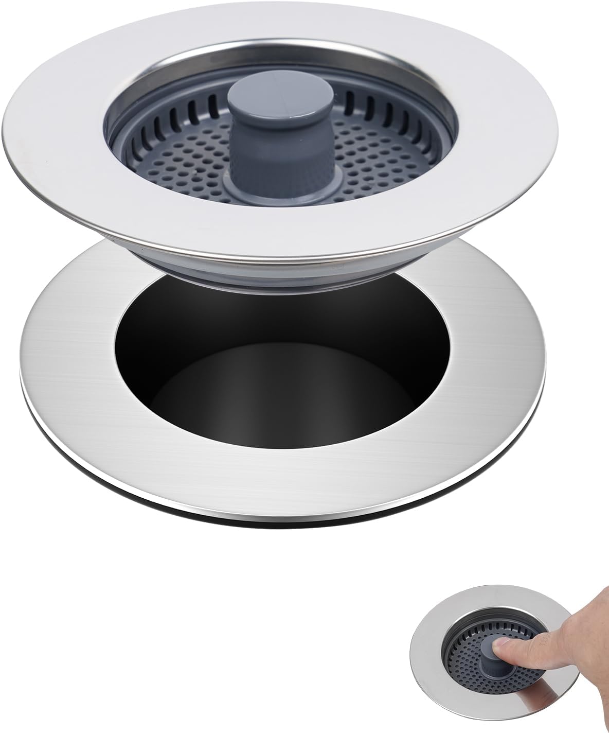 Detalle de Hibbent Colador de Fregadero 3 en 1 con Tapón y Cesta anti-obstrucciones