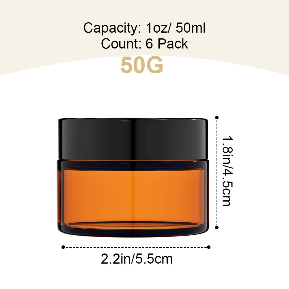 Detalle de HOTUT Amber Glas Leerdose (6 Stück) – 50 ml Glas-Cremedosen zum Nachfüllen für Reise & Kosmetik