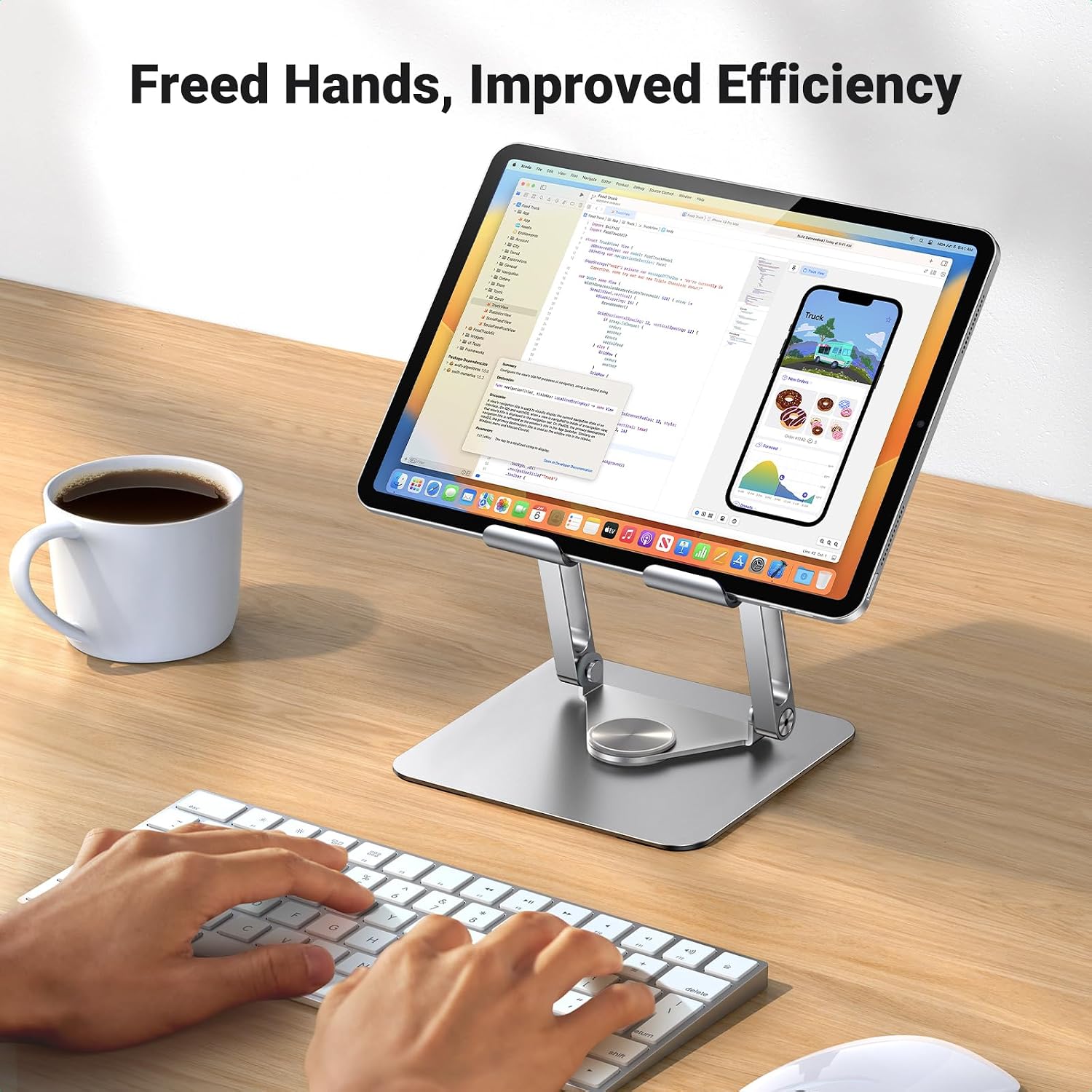 Detalle de UGREEN Foldable Tablet Desk Stand with 360° Rotation and Adjustable Hinges