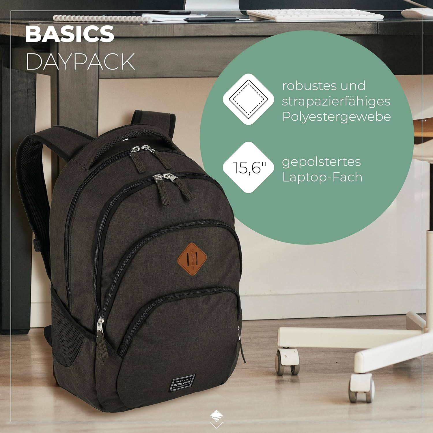 Detalle de Travelite BASICS Handgepäck-Rucksack mit Laptopfach 15,6 Zoll (22 Liter)