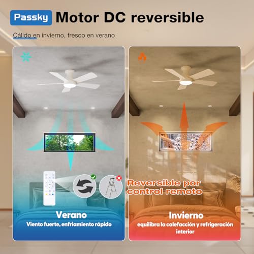 Detalle de Passky Ventilador de Techo 107 cm con Luz LED, Mando y Motor DC Silencioso
