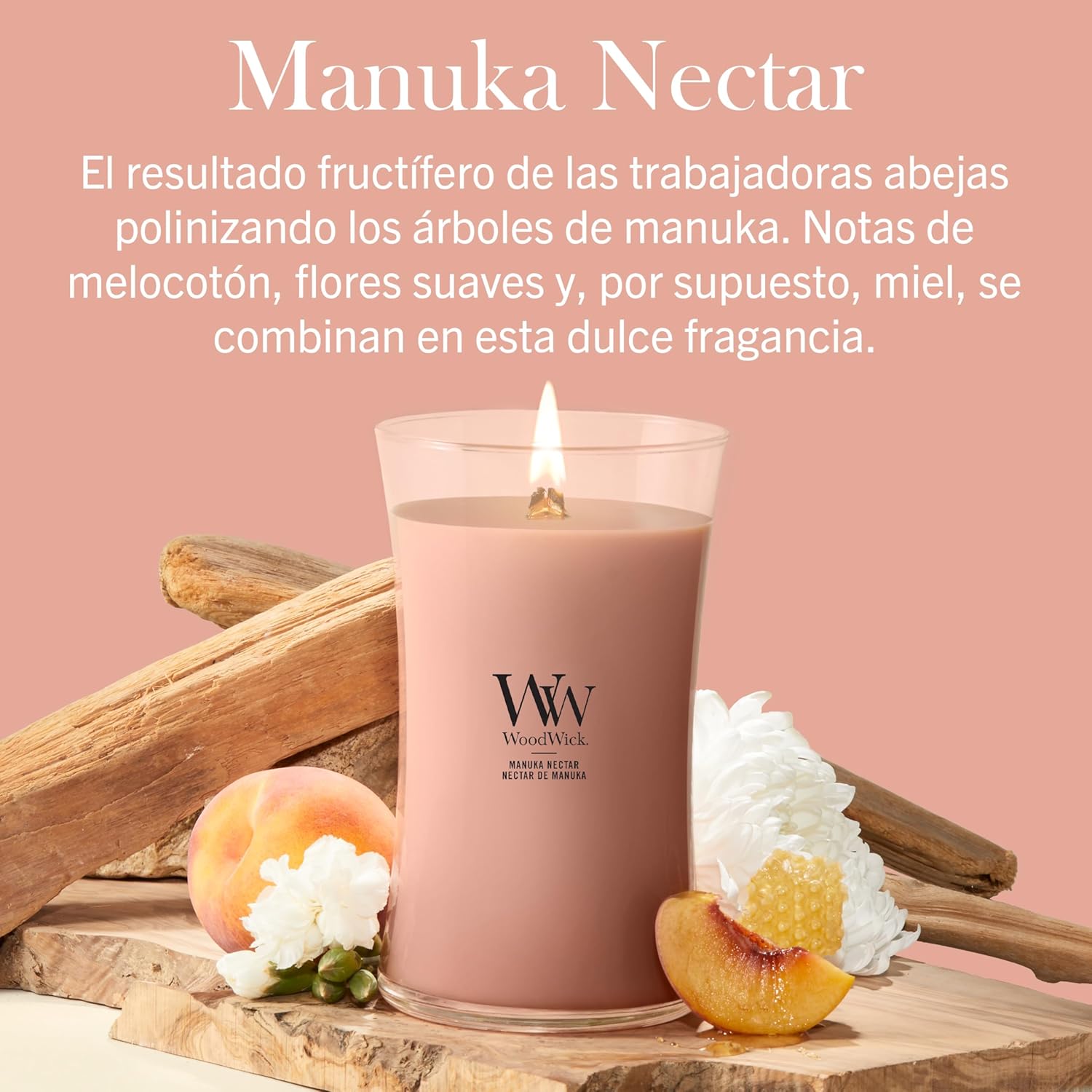 Detalle de WoodWick Scented Candle | Large Hourglass, Manuka Nectar