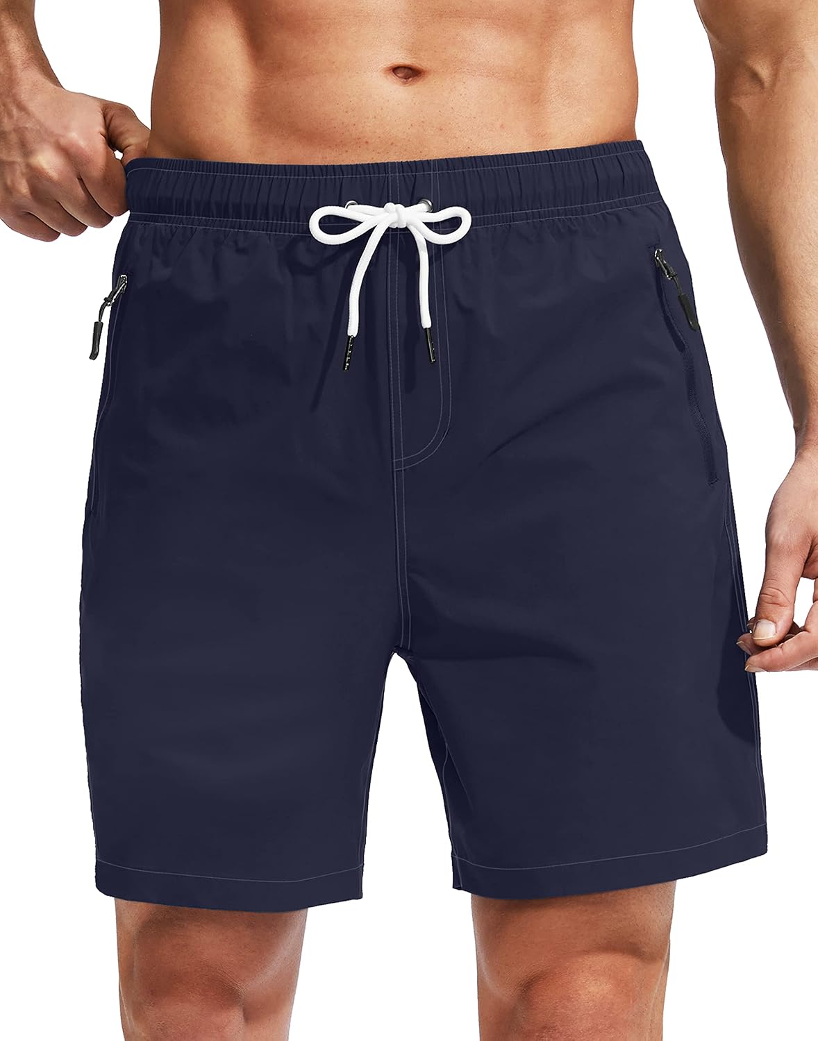 Detalle de Viodia Men's Swim Trunks with Compression Liner: Quick-Dry Board Shorts with Zipper Pockets