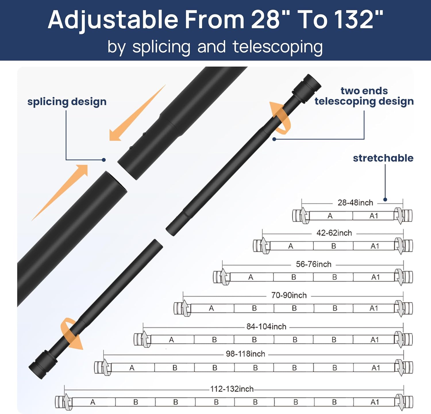 Thumbnail 6 de Matte Black Curtain Poles 70–335cm adjustable rod