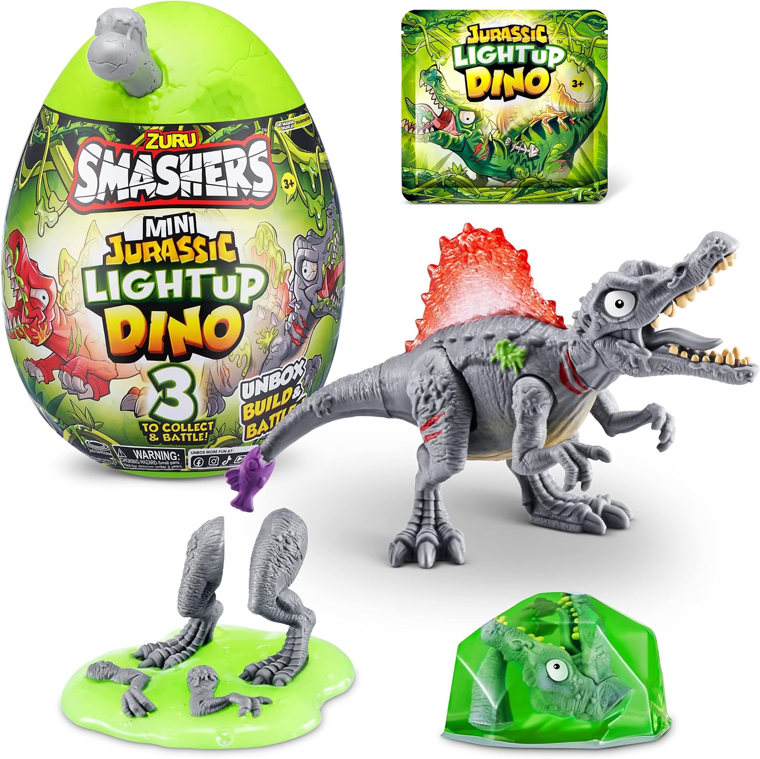 Detalle de Smashers Mini Jurassic Light-Up Dino Egg Spinosaurus Toy with Surprises