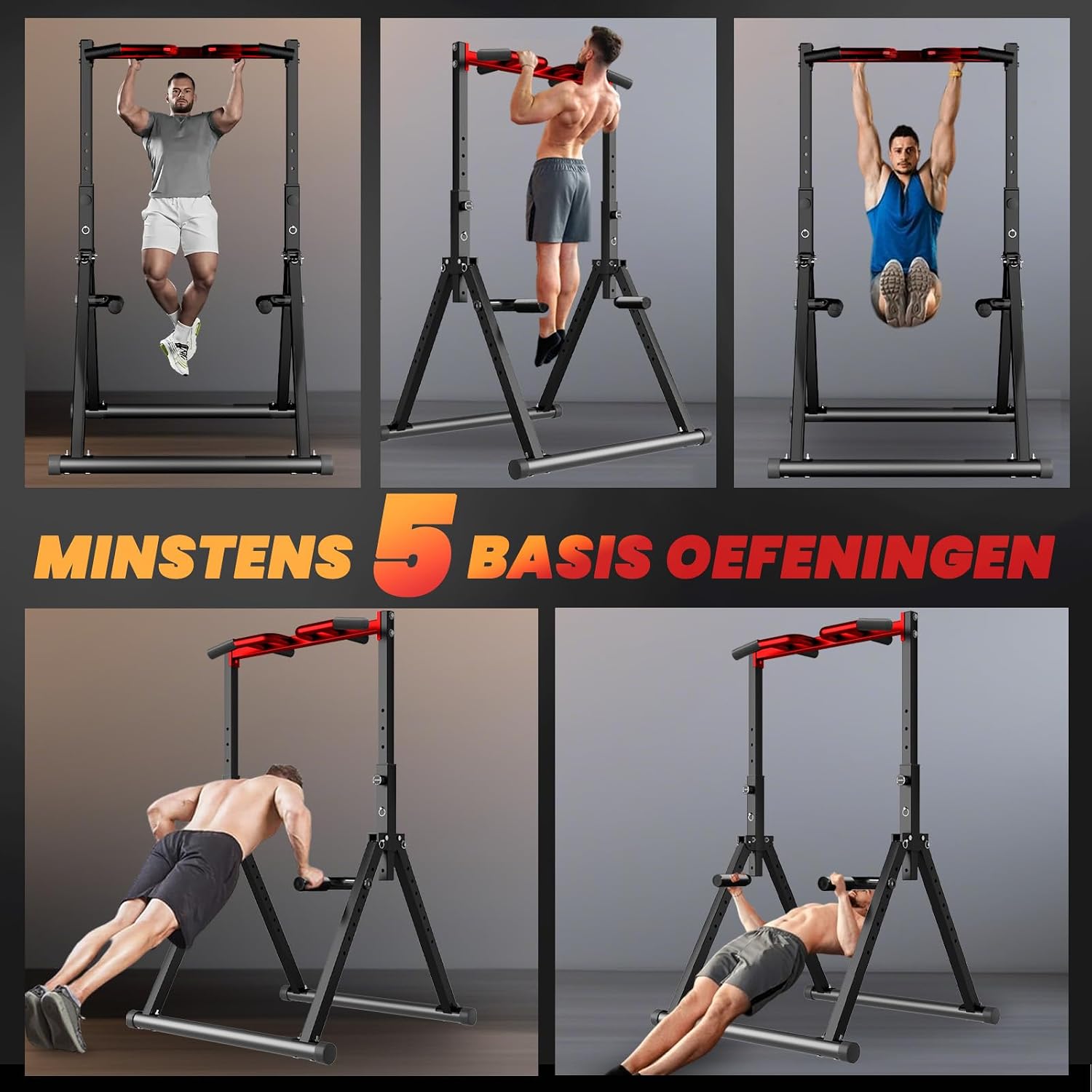 Thumbnail 6 de WATBKHE Power Tower Dip Station pliable avec barre de tractions, hauteur réglable jusqu’à 230 cm