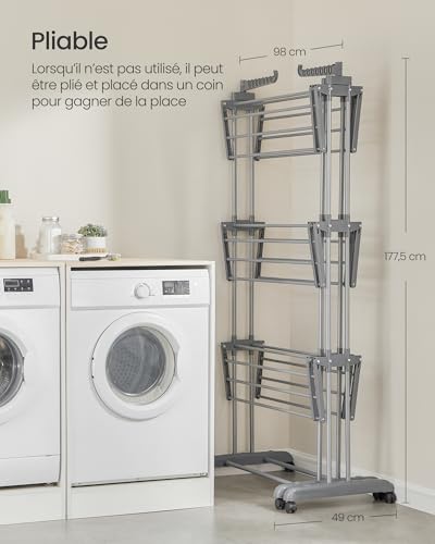 Thumbnail 5 de Songmics Étendoir à Linge 3 Niveaux, Séchoir Mobile Pliable – XXL en Acier Inoxydable