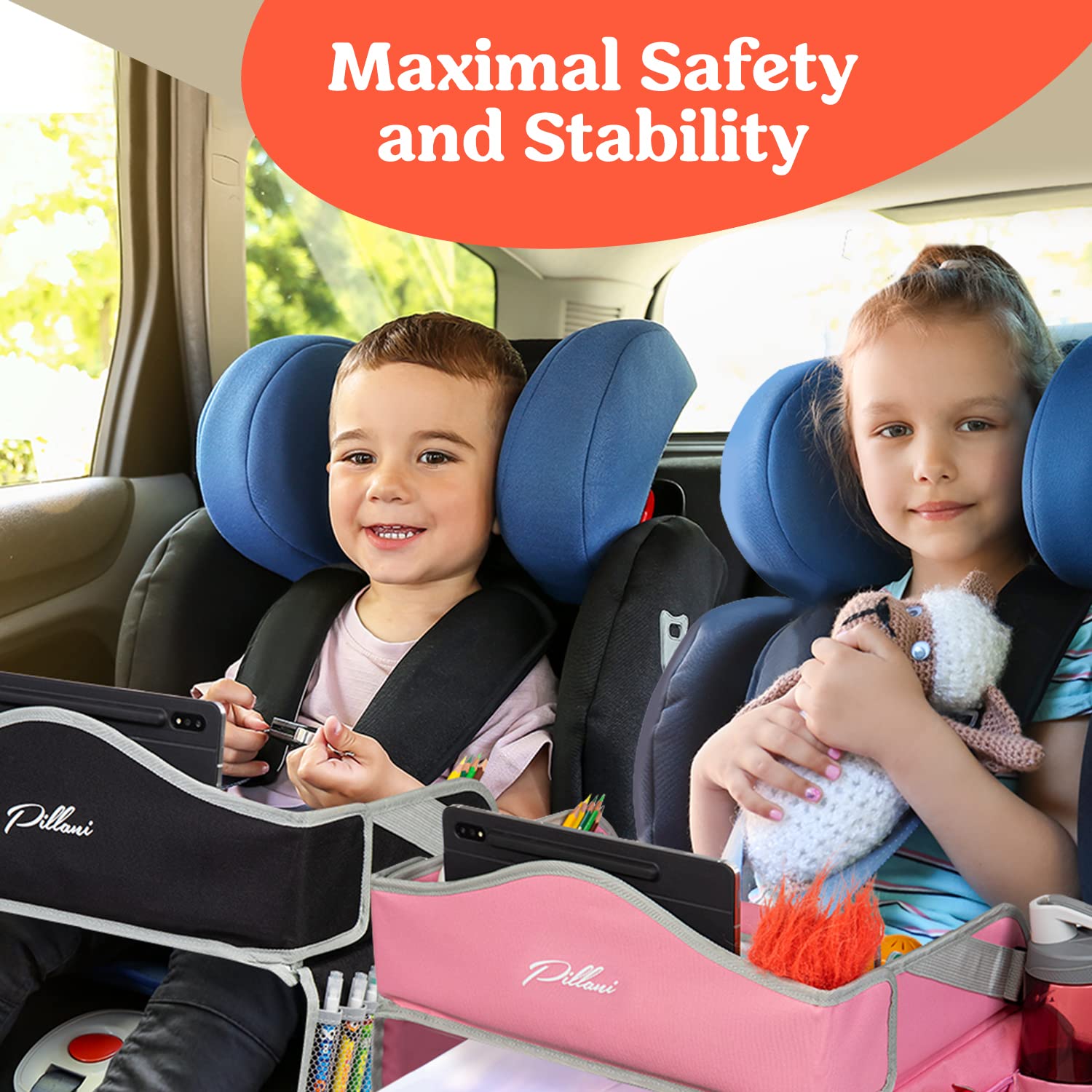 Thumbnail 5 de PILLANI Kids Travel Tray for Car: Car Seat Tray with Activity Sheets, Pens, and Bonus Printable Activities