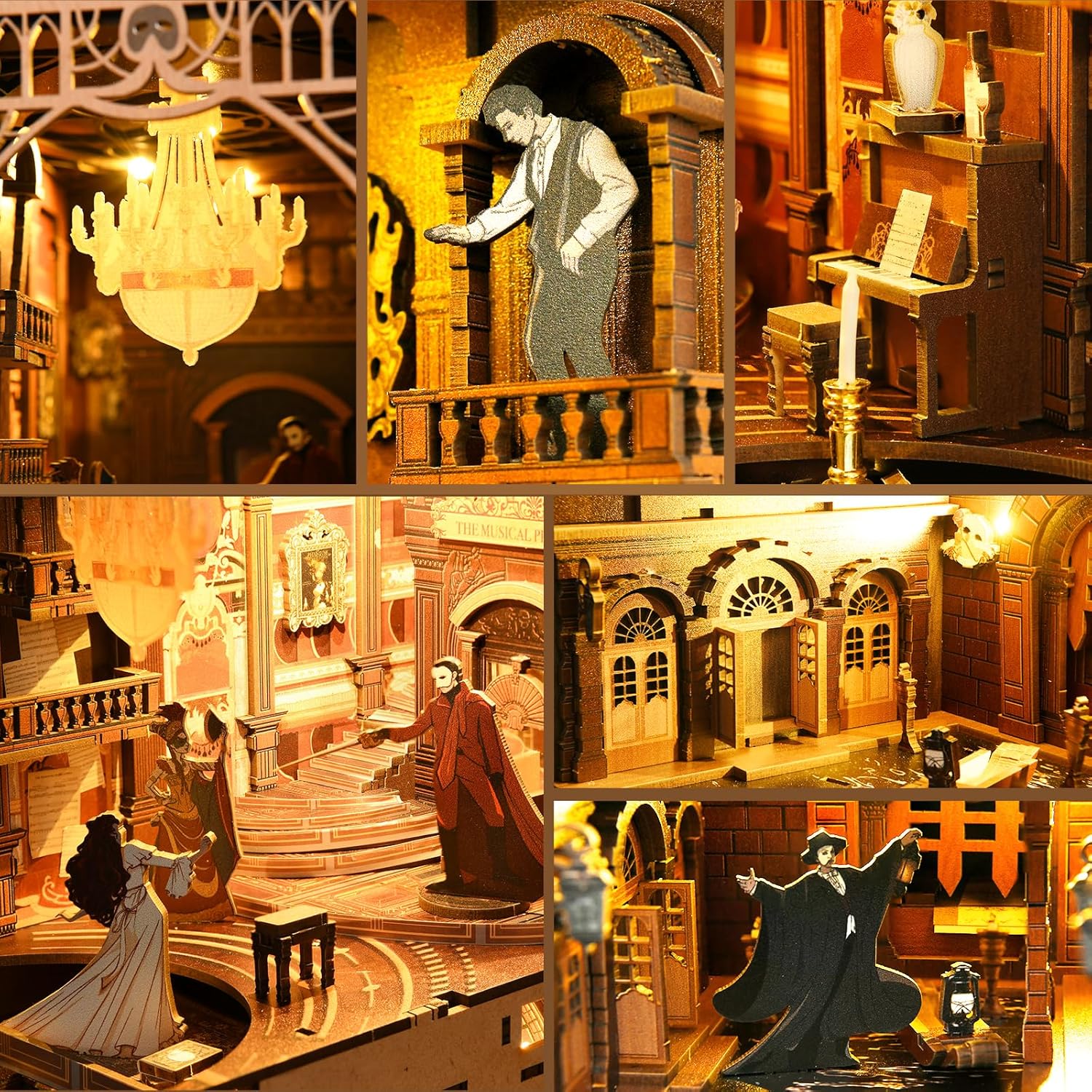 Detalle 2 de CCCDF Phantom of the Opera Book Nook Kit — DIY 3D Wooden Bookend with LED Light