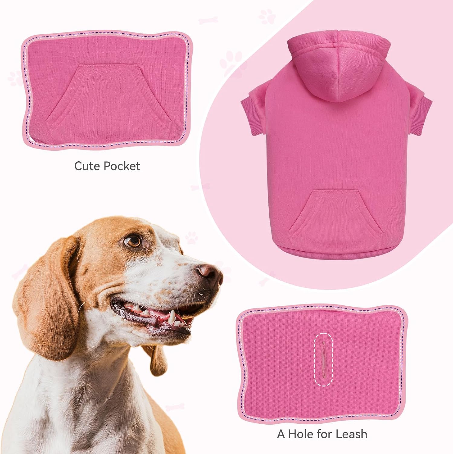 Detalle 2 de QDYU QDYU971854 Dog Hoodie for Large Dogs, Pink Brushed Fleece with Pocket