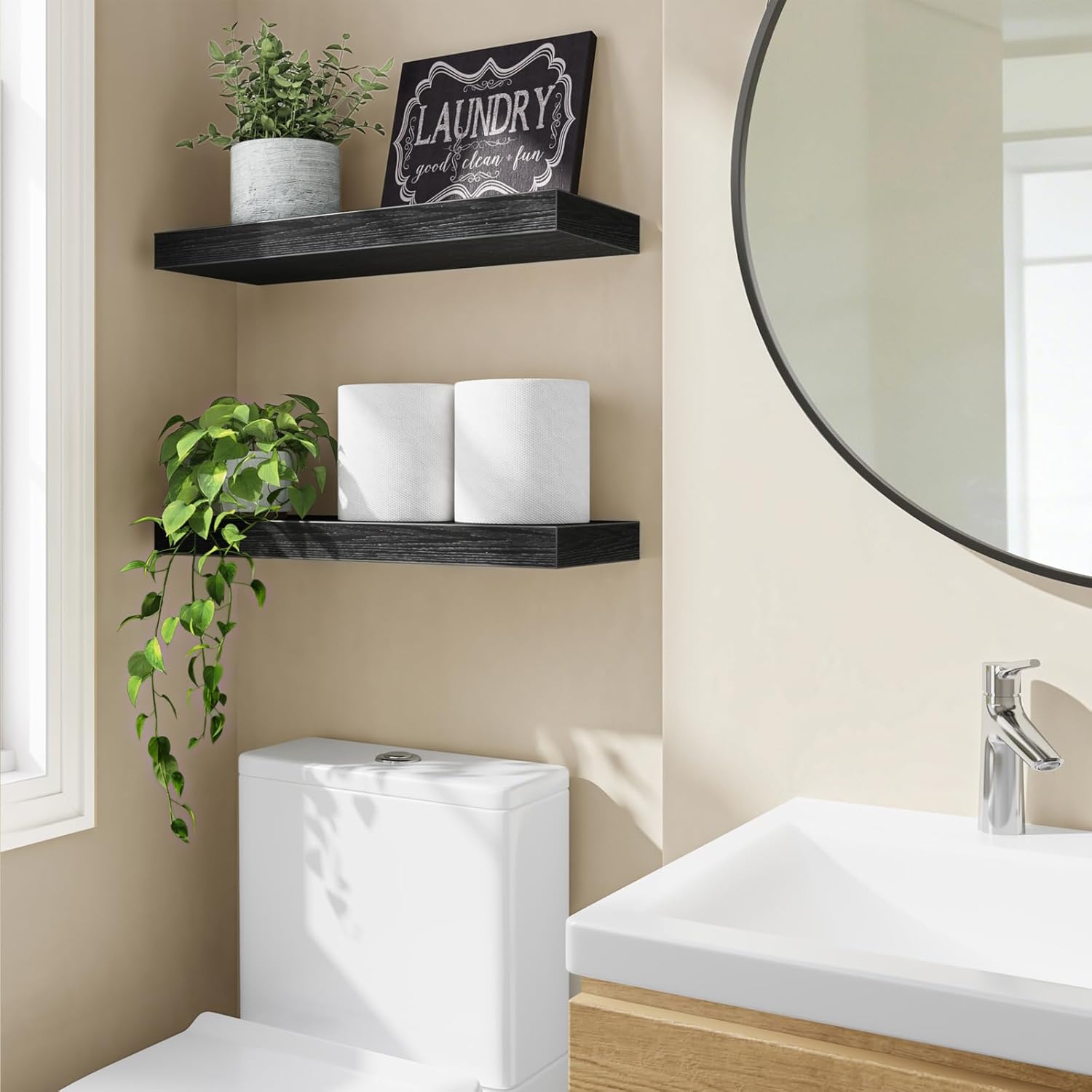 Thumbnail 1 de Fixwal Floating Shelves for Wall (Set of 2) – 15.7" Black Wood Wall Shelves