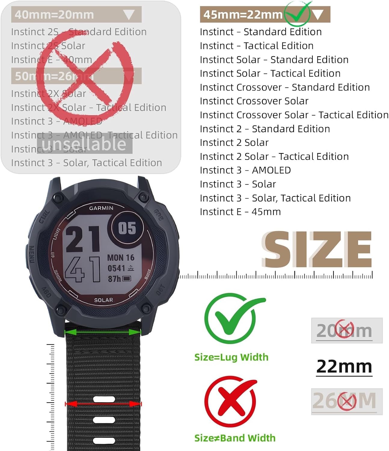 Thumbnail 1 de EKINGEEK replacement nylon watch strap for Garmin Instinct/Instinct 2 45mm (Instinct 3 45mm compatible)