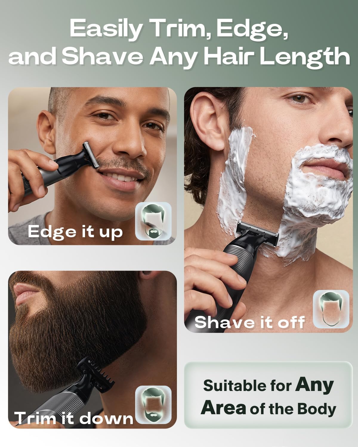 Detalle de Prettywill Beard Trimmer Men: All‑in‑One Body & Beard Grooming Kit with Magnetic Detachable Heads