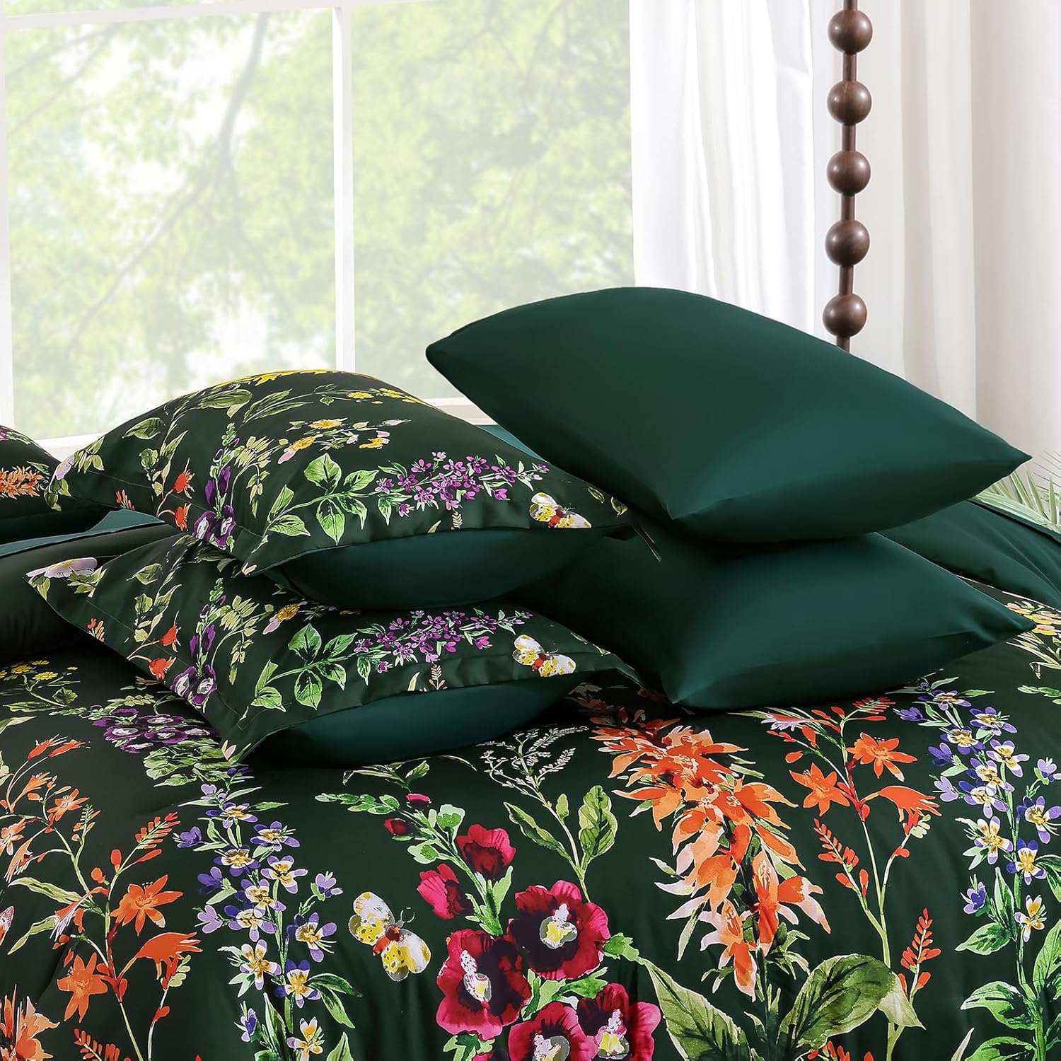 Thumbnail 6 de WONGS BEDDING Floral Comforter Set Queen Size – 8-Piece Botanical Reversible Bedding