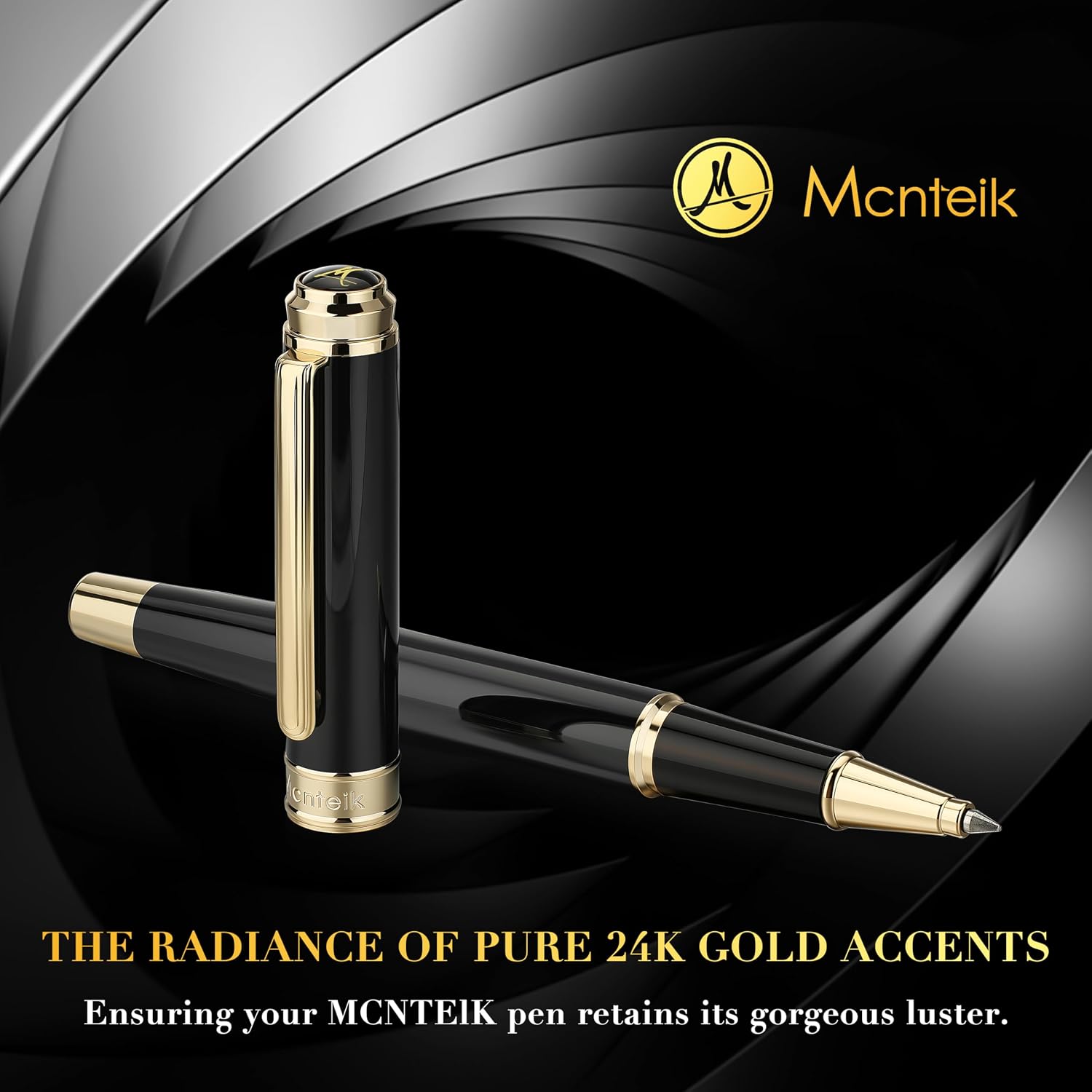 Detalle de MCNTEIK 317 Rollerball in Piano Black Lacquer with 24K Gold Finish and Schmidt 888F Refill