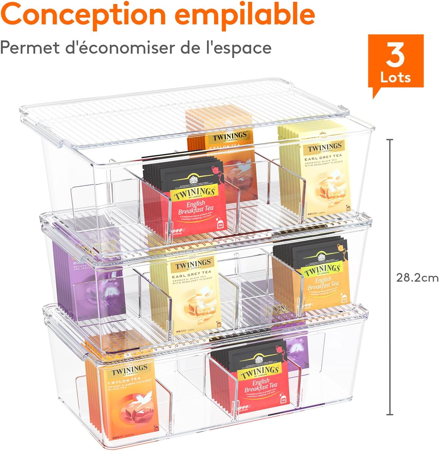 Detalle de Lifewit 22027 theezakjesorganizer, set van 3 stapelbare opbergdozen